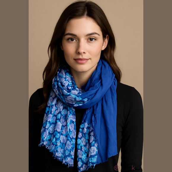 NWT Simply Vera Blue And Floral Patterned Infinity Scarf - Picture 1 of 7